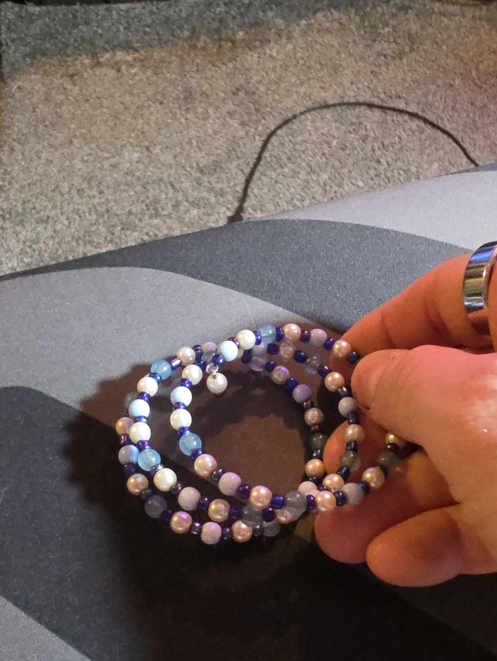 Handmade Blue and White Beaded Coil Bracelet